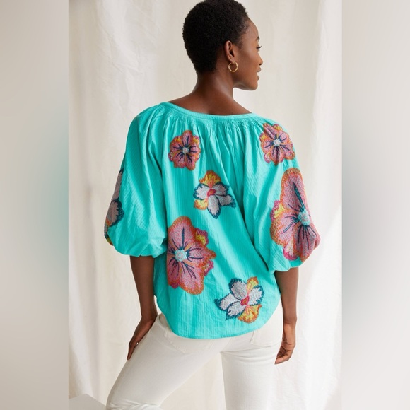 Anthropologie Maeve Embroidered Peasant Blouse floral - Picture 4 of 12